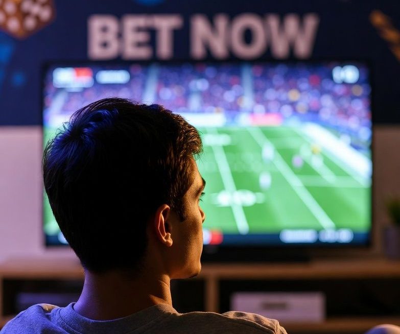 watching a game on TV with subtle gambling ad elements