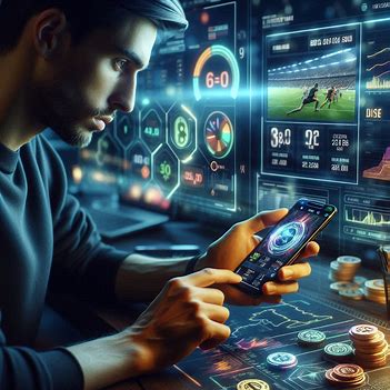 A sports bettor using a mobile app with live betting interface and crypto wallet integration